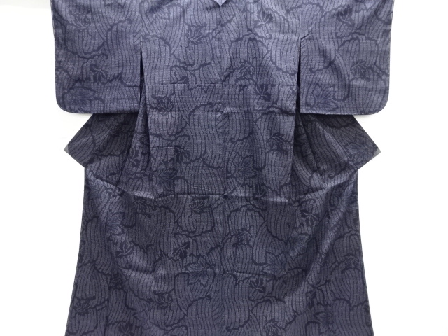 未使用品　重要無形文化財本場結城紬80亀甲　葉模様織り出し着物